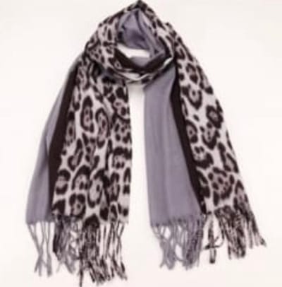 Dames lange sjaal warm met panterprint grijs/zwart