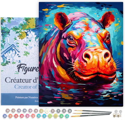 Figured'Art Schilderen op Nummer Volwassenen met lijst Kleurrijke Abstracte Nijlpaard- Handwerk acrylverf Kit DIY Compleet - 40x50cm Canvas al ingelijst