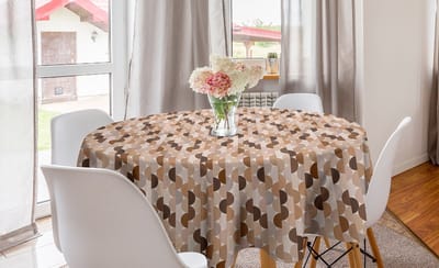 ABAKUHAUS Abstract Rond Tafelkleed, Cirkel Tafelkleed Deksel voor Keukendecoratie in de eetkamer, 150 cm, Taupe Karamel