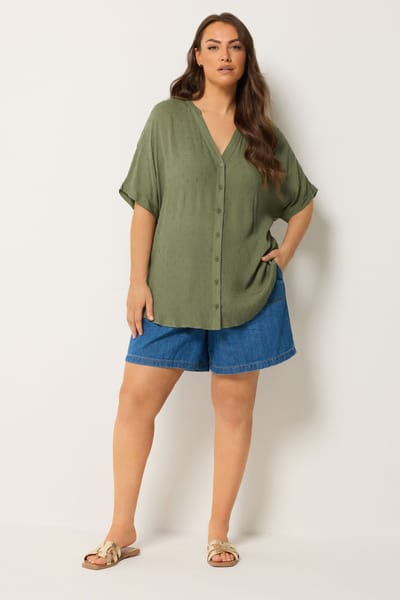 Yours Groene Blouse Met Dobbystructuur En Inkeping In De Hals Size 42
