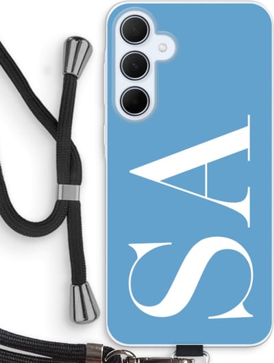 Gepersonaliseerd - Case Company® - Hoesje met koord geschikt voor Samsung Galaxy A35 hoesje met Koord - Monogram N°2 - Telefoonhoesje met Zwart Koord - Bescherming aan alle Kanten en Over de Schermrand