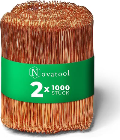 2.000 stuks binddraad met ogen 1,0 x 200 mm koperen binddraad, robuuste en duurzame gedraaide draad, binddraad, ringdraad, draadlus, bloemendraad, wijnrankdraad, bloemisterij, Rödler