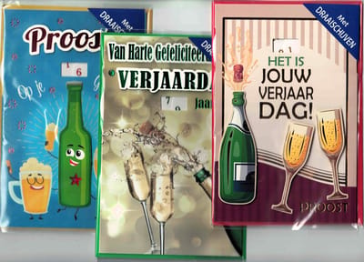 Wenskaart - set van 2 - draaischijf - draaischijf leeftijd - 1 tot 109 jaar - hartelijk gefeliciteerd - felicitatie - verjaardag - proost