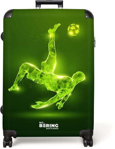 NoBoringSuitcases.com® - Koffer groot - Reiskoffer lichtgewicht - Groene neon omhaal in actie - Rolkoffer met 4 wielen - Grote trolley XL - 98 liter bagage