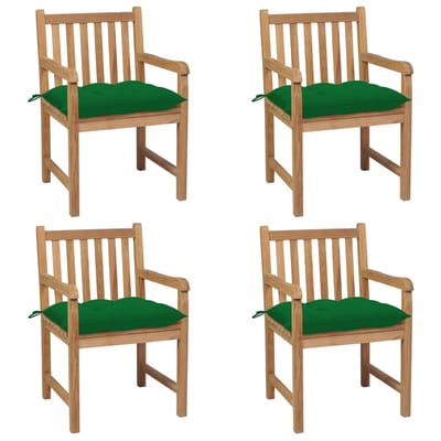 vidaXL - Tuinstoelen - 4 - st - met - groene - kussens - massief - teakhout