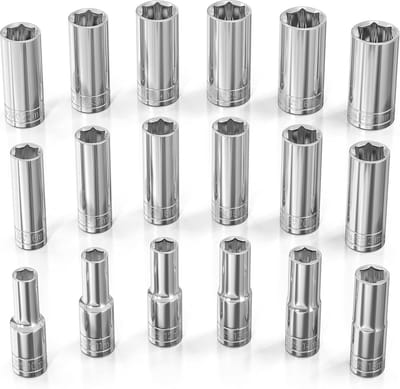 Diepe Dopsleutelset Metrisch 1/2 Inch Aandrijving 18-delig - 6-Punts Chrome Vanadium Sleutels