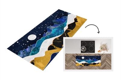 Keukenloper - Loper keuken - Goud - Blauw - Marmer - 120x50 cm - Keukenloper vinyl
