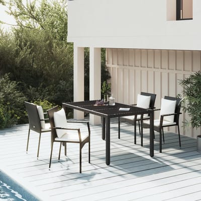 vidaXL - 5-delige - Tuinset - met - kussens - poly - rattan - zwart