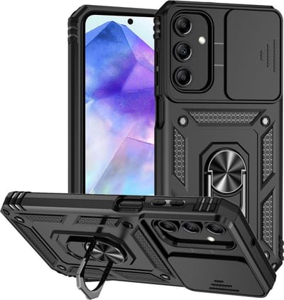 Coverup Hoesje - Geschikt voor Samsung Galaxy A55 Hoesje - Coverup Armor Ring Kickstand Back Cover met Camera Shield - Zwart