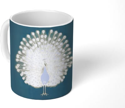 Mok - Koffiemok - Vogel - Blauw - Vintage - Mokken - 350 ML - Beker - Koffiemokken - Theemok