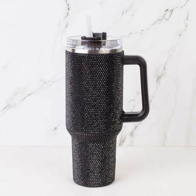 Drinkbeker Black Glitter Tumbler - 1.2 liter - met rietje - RVS
