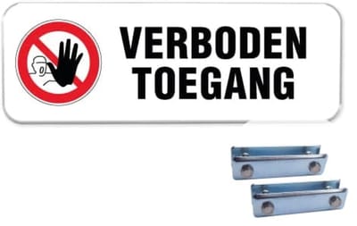 Verboden Toegang bord - Weerbestendig Aluminium - 40x15 cm - Bevestiging: Met hekbeugels (voor spijlen- of gaashek)
