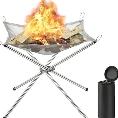 Opvouwbare Vuurkorf - Draagbare Buitenschaal - Kamperen en Barbecue - Honingraat Ontwerp - 42 cm Diameter - Zilver