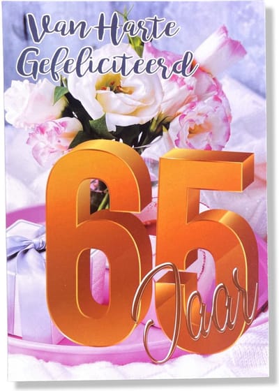 Hoera 65 Jaar! Luxe verjaardagskaart - 12x17cm - Gevouwen Wenskaart inclusief envelop - Leeftijdkaart