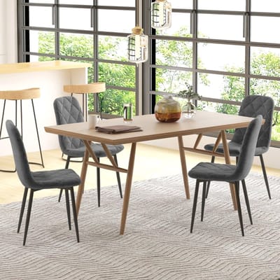 Wishdor - Eetkamerstoelen Set Van 4 - Met Rugleuning En Gestoffeerde Zitting - Modern En Slank Ontwerp - Voor Eethoek Of Ontvangstruimte - Stalen Frame Met Poedercoating - Grijs - 45 X 54 X 87 Cm
