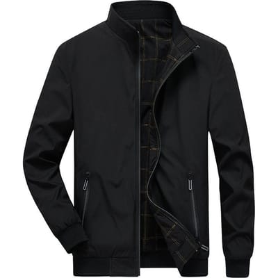 Herfst Nieuwe Herenmode Ruit Standkraag Jas Trendy Heren Veelzijdige Casual Omkeerbare Jas Top 2XL black