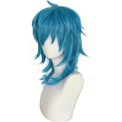 Kunstmatige Middellange Rechte Blauwe Salic Cosplay Kapsel met Pony Verjaardagen Rollenspel Synthetische Pruik 1pc&16inches blauw