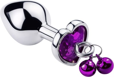 Cupitoys® Metalen buttplug - Zilver - Diamant paars hartje - Belletjes - Large - Sex toys voor vrouwen - Sex toys voor mannen - Buttplugs