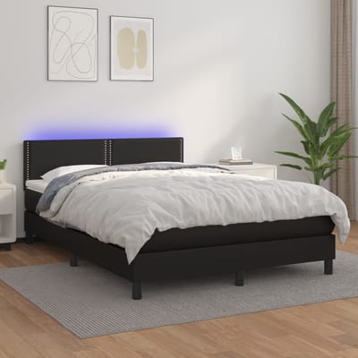 vidaXL - Boxspring - met - matras - en - LED - kunstleer - zwart - 140x190 - cm
