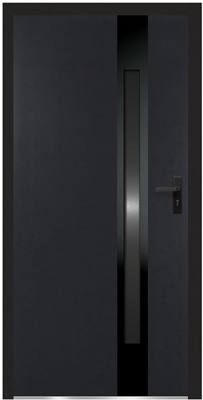 Vente-unique Massieve stalen en roestvrijstalen voordeur, 207 cm hoog x 100 cm breed - rookglas - antraciet en zwart - 90 mm dik - linksdraaiend - BRAGA