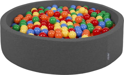 KiddyMoon rond ballenbad ballenbad 120x30cm/600 ballen ∅ 7cm ballenbakken kleurrijke ballen voor baby's spelen zwembad peuters, gemaakt in de eu, donkergrijs:geel-groen-blauw-rood-oranje