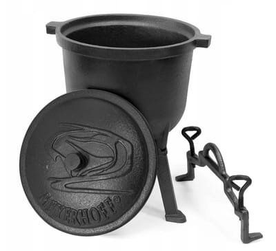 Meyerhoff Outdoor Dutch Oven 8 L – Gietijzeren Heksenketel met Deksel & Afneembare Poten – Voor Kampvuur of Open Vuur – Zwart