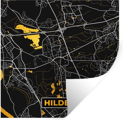 Muurstickers - Sticker Folie - Goud – Duitsland – Plattegrond – Gold – Stadskaart – Kaart – Hilden - 100x100 cm - Plakfolie - Muurstickers Kinderkamer - Zelfklevend Behang XXL - Zelfklevend behangpapier - Stickerfolie