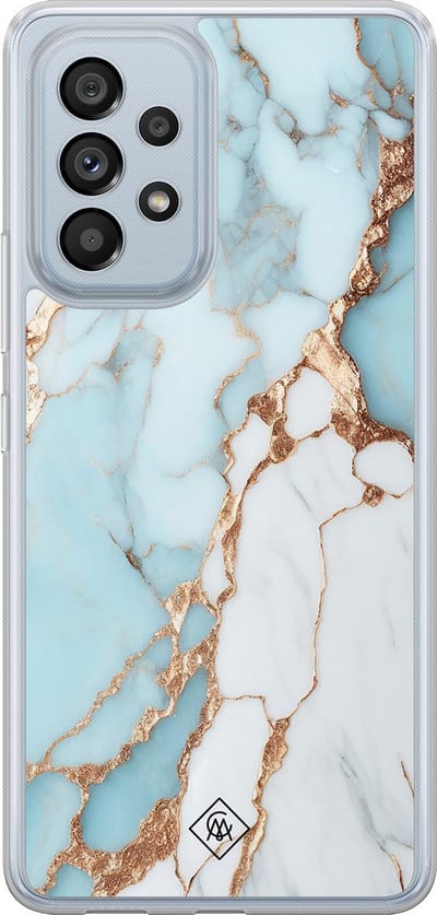 Casimoda® hoesje - Geschikt voor Samsung Galaxy A53 - Marmer Lichtblauw - 2-in-1 case - Schokbestendig - Marble design - Verhoogde randen - Blauw, Transparant