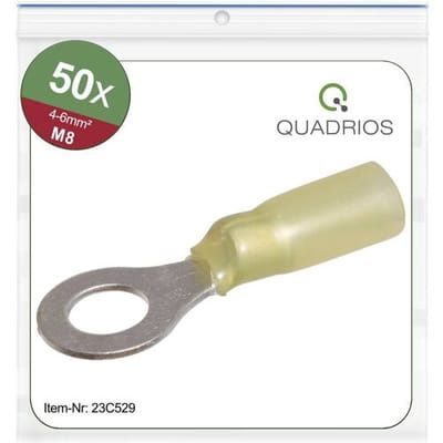 Quadrios 23C529 Ringkabelschoen Dwarsdoorsnede (max.): 6 mm² Schachtdiameter: 8.5 mm Deels geïsoleerd Geel 50 stuk(s)