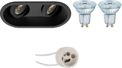 LED Spot Set - LEDVANCE Parathom PAR16 940 36D - Proma Zano Pro - GU10 Fitting - Dimbaar - Inbouw Ovaal Dubbel - Mat Zwart - 3.4W - Natuurlijk Wit 4000K - Kantelbaar - 185x93mm
