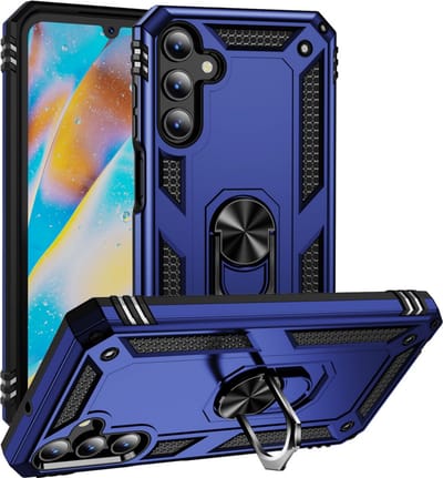 Hoesje Geschikt voor Samsung Galaxy S24 FE hoesje - Hybrid Armor Anti-Shock hoes - Arara Ringhouder TPU backcover - Blauw