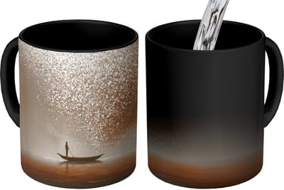 Magische Mok - Foto op Warmte Mokken - Koffiemok - Bootje - Blaadjes - Goud - Water - Magic Mok - Beker - 350 ML - Theemok