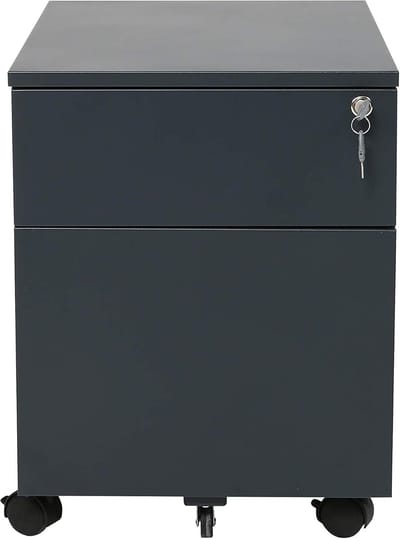Rolcontainer bureaucontainer - Ladeblok op wielen - Thuiswerkplek organiseren - Gepoedercoat metaal - 44x60x57 cm - Antraciet