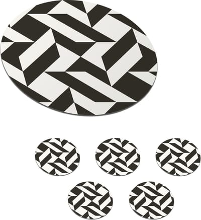 Onderzetters voor glazen - Rond - Zwart - Wit - Geometrische vormen - Patronen - 10x10 cm - Glasonderzetters - 6 stuks