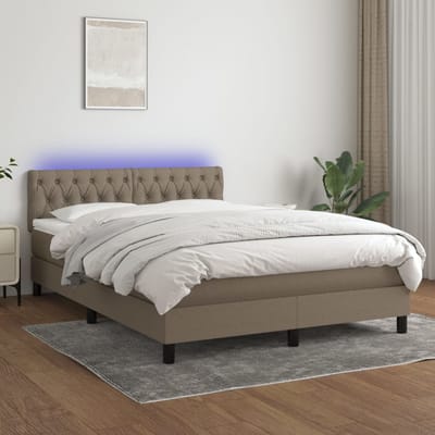 vidaXL - Boxspring - met - matras - en - LED - stof - taupe - 140x190 - cm