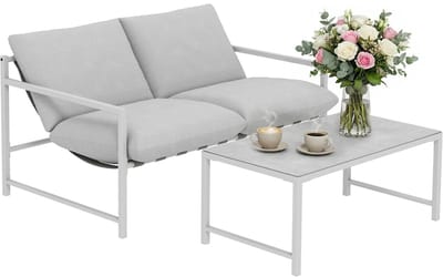 Outsunny tuinbankstel - Staal, gehard glas - 125 x 80 x 64 cm - Lichtgrijs