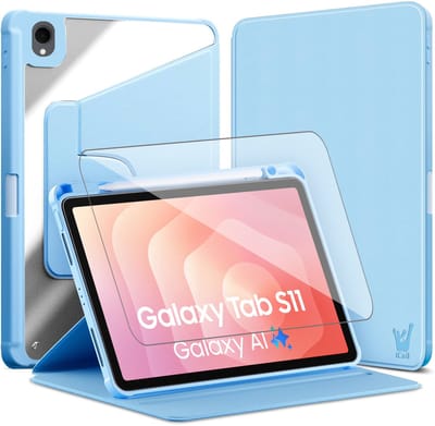Hoes en Screenprotector geschikt voor Samsung Galaxy Tab S11 11 inch – 360° draaibaar – Met pencil houder – Blauw