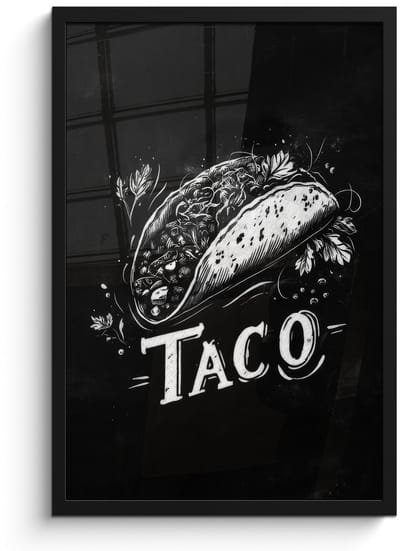 Poster in lijst - Fotolijst 40x60 cm - Posters - Taco - Kruiden - Witte krijtstijl - Tekst - Posterlijst zwart - Decoratie - Wanddecoratie woonkamer - Muurdecoratie slaapkamer