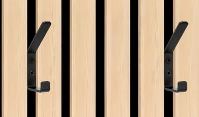 Akoestisch Paneel Wandhaak Zwart – Set van 2 – Wandhaak voor Akupanel & Lattenwand – Dubbele Kapstokhaak voor Jassen en Tassen