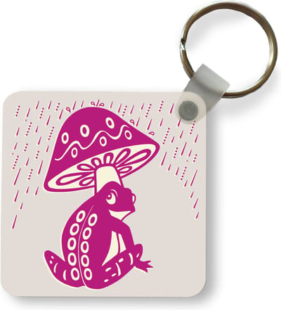 Sleutelhanger - Uitdeelcadeautjes - Kikker - Paddenstoel - Roze - Plastic