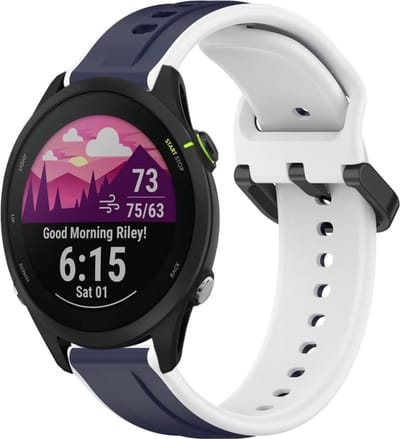 Siliconen bandje - geschikt voor Garmin Forerunner 255 / 265 / Venu 2 / Venu 3 / Vivoactive 4 - donkerblauw-wit