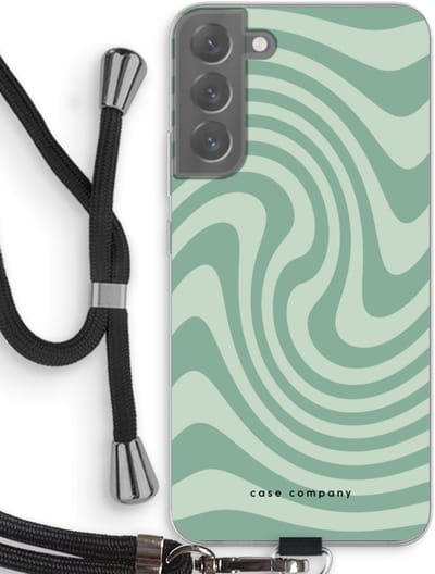 Case Company® - Hoesje met koord geschikt voor Samsung Galaxy S22 Plus hoesje met Koord - Swirl Groen - Telefoonhoesje met Zwart Koord - Bescherming aan alle Kanten en Over de Schermrand