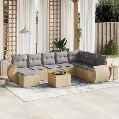 vidaXL - 9-delige - Loungeset - met - kussens - poly - rattan - beige