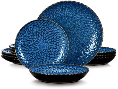 Prestigious Bordenset – 6 persoons – 12 delig – Blauw Keramisch – Dinerborden – Ontbijtborden