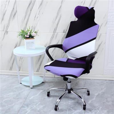 Housse de chaise de jeu extensible avec appui-tête, pour bureau, café Internet, accoudoir d'ordinateur, housse de siège en tissu imprimé 1 piece black