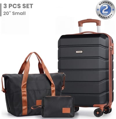 Bagageset van 3 stuks 20 inch, lichtgewicht handbagage, ABS harde schaal met 4 zwenkwielen en TSA-slot,zwart