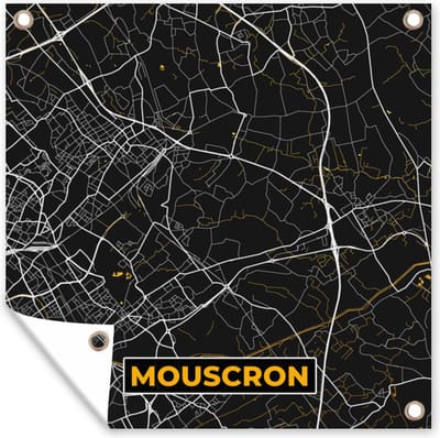 Tuin poster Plattegrond - Stadskaart - Goud - Mouscron - Kaart - 200x200 cm - Tuindoek
