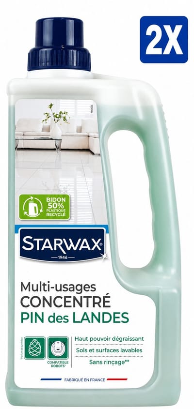Starwax Allesreiniger Multi-Usages Concentraat Pin des Landes Concentré 1 Liter - Set van 2 Flessen (2 L Totaal) - Geurverdrijver Ontvetter Zonder Bleekmiddel en Zonder Spoelen - Made in France