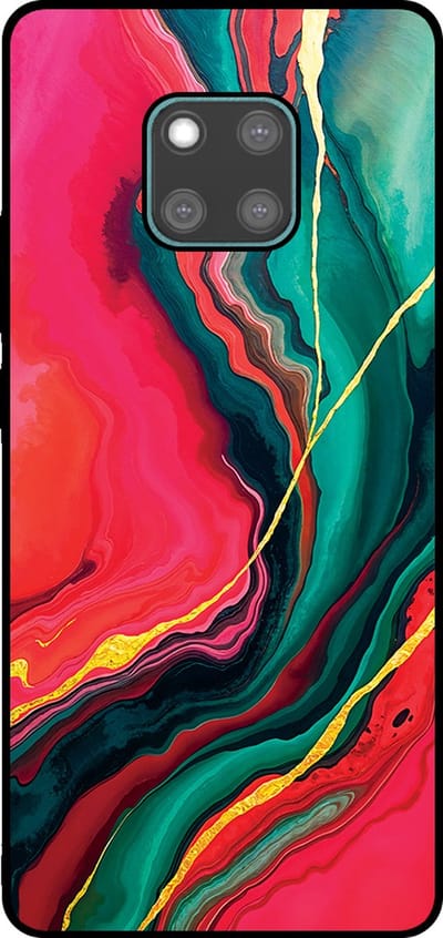 Smartphonica Telefoonhoesje Geschikt voor Huawei Mate 20 Pro met Rood Groen Marmer Opdruk - TPU Backcover Case Red Green Marble Design geschikt voor Huawei Mate 20 Pro