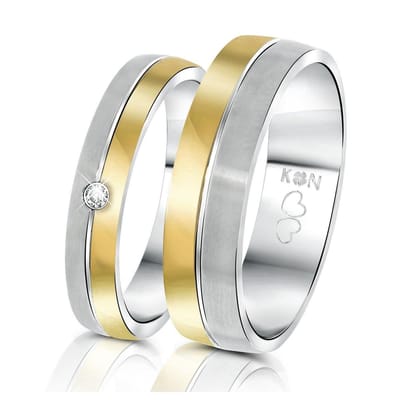 Lucardi Heren Vriendschapsring Praag - Ring - Vaderdag Cadeautje - Staal - Zilver- en Goudkleurig